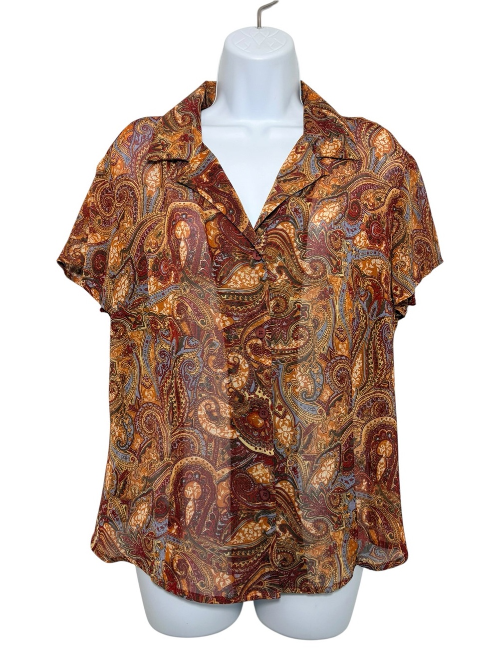 Norton McNaughton Paisley Button Front Sheer Western Boho Top Sz14 Lightweight